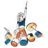 Drummer Kraftpose mit Trommeln
