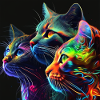 Chats néon sur fond noir