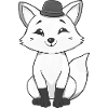 Fuchs mit Hut in schwarz-weiß