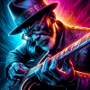Retro Neon Effects Guitarist