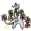 Toy elephant with Christmas gifts