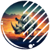 Geometric Rhino Sunset Scene
