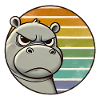 Grumpy Hippo Retro Rainbow Design