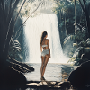 Reizende Frau am Wasserfall