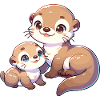 Cute Otter Family Illustration - Funny