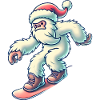Snowboarding Yeti in Santa Hat