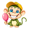 Joyeux singe de dessin animé tenant un ballon rose
