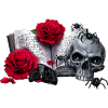 Gothic-Buch mit Rosenblüten, Menschenschädel