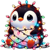 Clumsy Christmas penguin tangled in