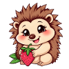Hérisson mignon tient une fraise mûre