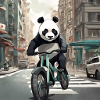 Panda à vélo en ville