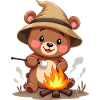 Camping Bear Enjoys Campfire Treats
