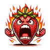 Angry strawberry with flames background