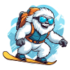 Yeti blanc snowboardeur