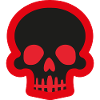 Black skull with red outline