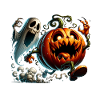 Funny Pumpkin And Ghost Pursuit