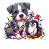 Süßer tollpatschiger Pitbull und Pinguin
