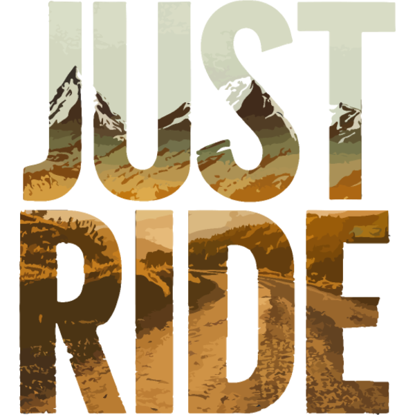 Koszulka "Just Ride - Zachód słońca góry na rowerze gravel"