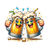 Cheerful beer mugs with foam