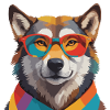 Wolf Cool mit Brille Bunt