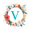 V Monogram, Flower Wreath, Personalizable