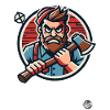 Crazy wild lumberjack with axe