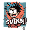 This cartoon boy says "Annoying!"