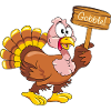 Funny turkey with wooden pointer