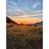 Golden sunset over alpine meadow