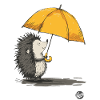 Igel mit Regenschirm im Regen