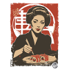 Japanese woman with sushi meal