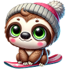 Cute Sloth Snowboard Winter Cartoon