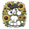 French Poodle with Sweet Sunflowers