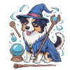 Australischer Schäferhund Magier mit Zauberstab