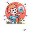 Boy, amazed at a dandelion