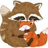 Raccoon and fox