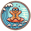 Surfing Gingerbread Wave Badge