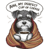 Schnauzer in miniatura con coperta e tazza da caffè