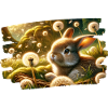 Frühlingstraum mit Kaninchen zwischen Löwenzahn