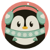 Simpatico pinguino in atmosfera invernale come un design rotondo
