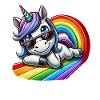 Arcobaleno di unicorno fresco che cavalca le onde rilassante