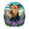 Cute Airedale Terrier with lilac