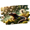 Salamander among floating dandelion seeds