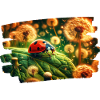 Ladybug in golden dandelion light