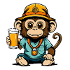 Affe mit Fischerhut und Bier