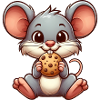 Cute cartoon cat nibbling biscuit