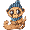 Cute lemur with scarf and bobble hat.
