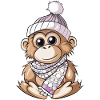 Cute orangutan with scarf and bobble hat.