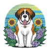 St. Bernard with sunflowers