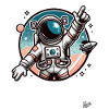 Astronaut points to the galaxy